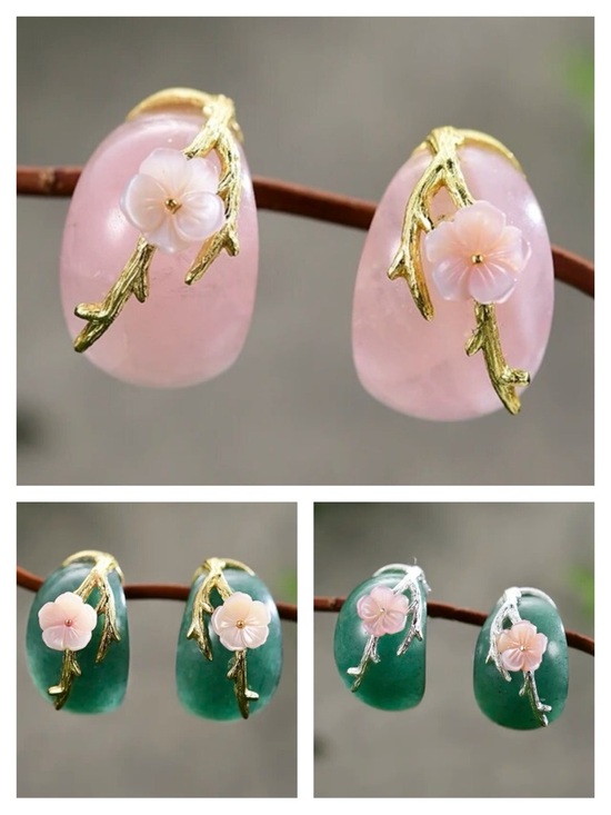 Handmade Jewelry - Artisan Handmade 925 Silver Natural Aventurine Quartz Earrings